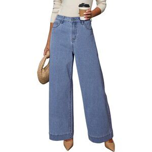 Women's Myosotis Waisted Wide Leg Denim Jeans Stretchy Loose Pants with Pockets